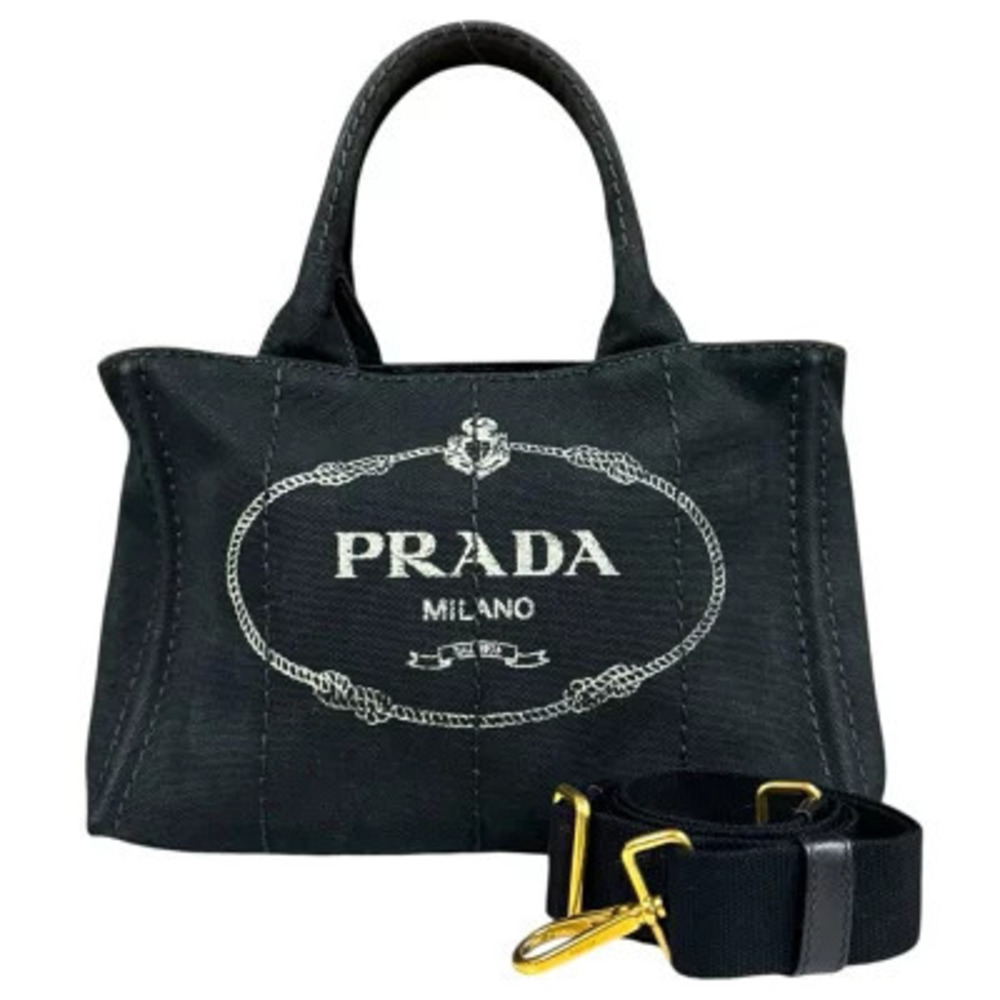 Prada Canapa Shoulder Bag Canvas Black